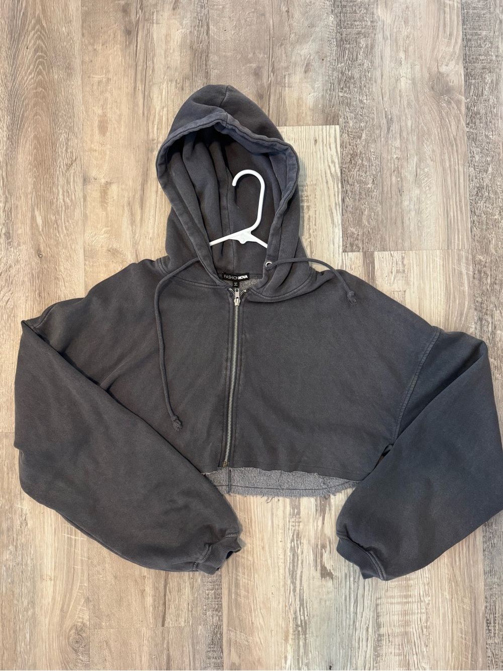 Fashion Nova Cropped Black Zip-Up Hoodie Jacket